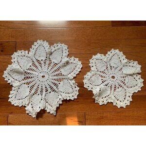 Handmade Vintage Crocheted Doilies 9" & 12" White Floral Pattern Set